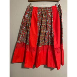 Vintage Womens Midi Skirt Size Large Red Patchwork Paisley Pull On Boho 90s